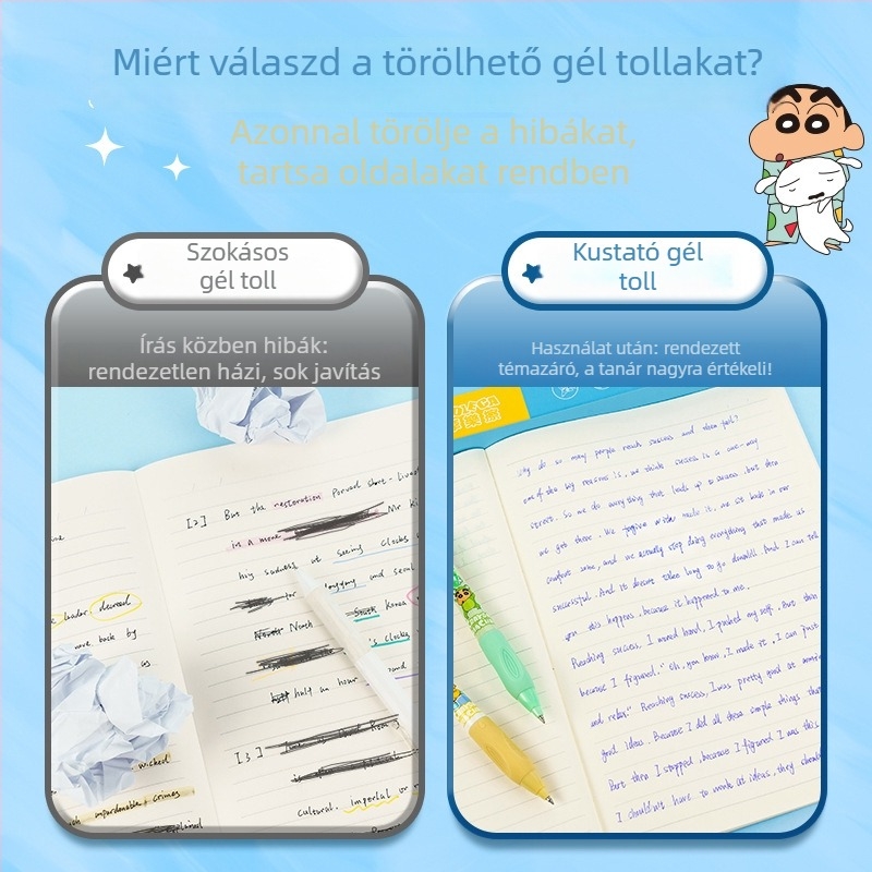 Inmorning Cartoon radírozható zselés toll általános iskolások számára – rozsdamentes acél hegye, műanyag tokkal