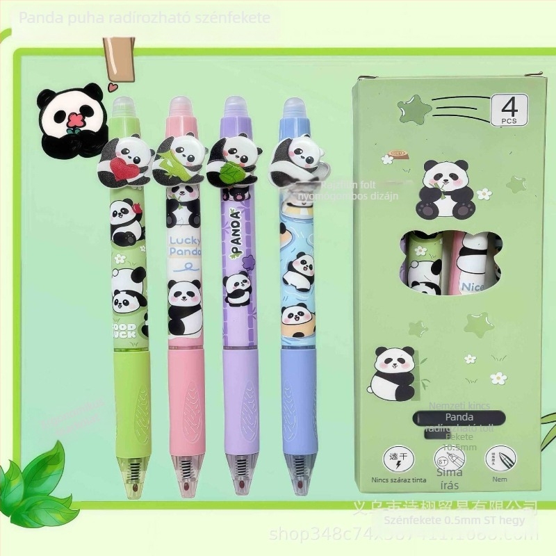 Panda toll nyomógombos törlésre, hővel törölhető, puha fogású, elegáns dizájn, harmadik osztályos diákok számára