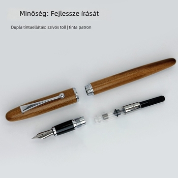 Fából készült töltőtoll, modell 3W816, automatikus tintaszállítás, tollhegy 0.5, lézergravírozott logó, testre szabható.