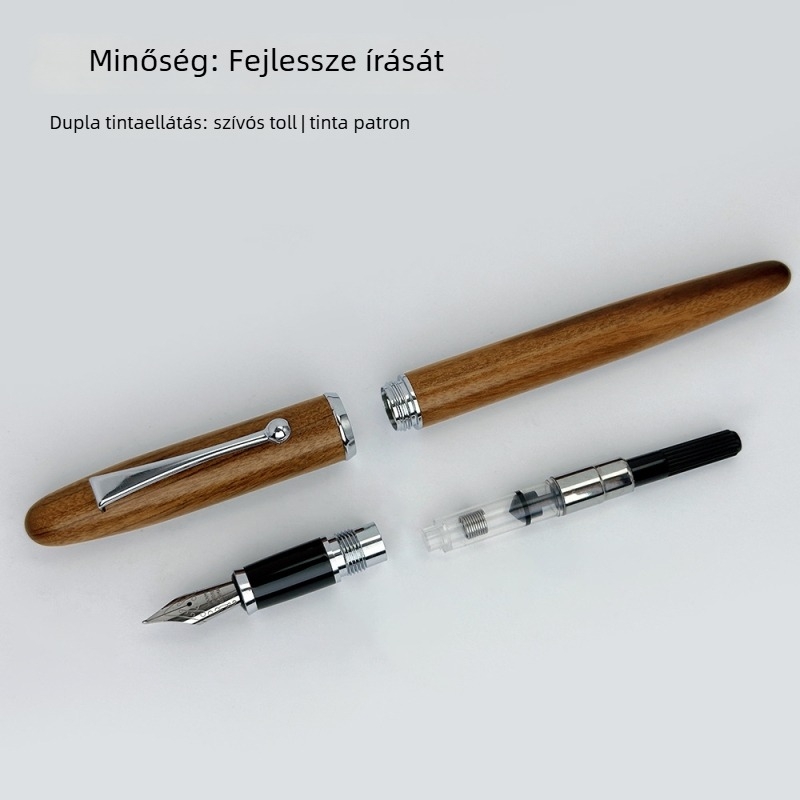 Fából készült töltőtoll, modell 3W816, automatikus tintaszállítás, tollhegy 0.5, lézergravírozott logó, testre szabható.