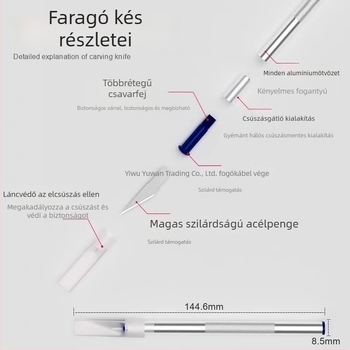 Kézműves kés alumínium rúd maggal és ötvözött acél penge; tömeg 10; teljes hossz 10
