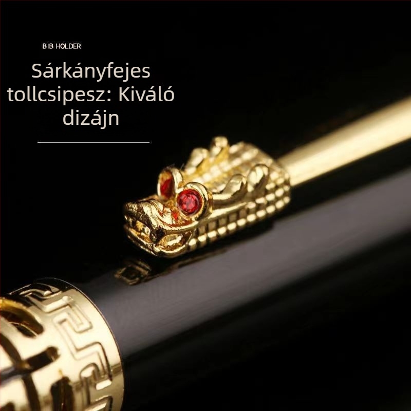 Fém toll sárkányfejű, üreges kialakítású toll, diákok és felnőttek számára, kalligráfia, aláírás és vázlatok, ajándék dobozos készlet