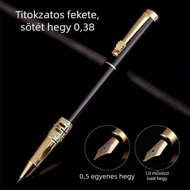 Fém toll sárkányfejű, üreges kialakítású toll, diákok és felnőttek számára, kalligráfia, aláírás és vázlatok, ajándék dobozos készlet