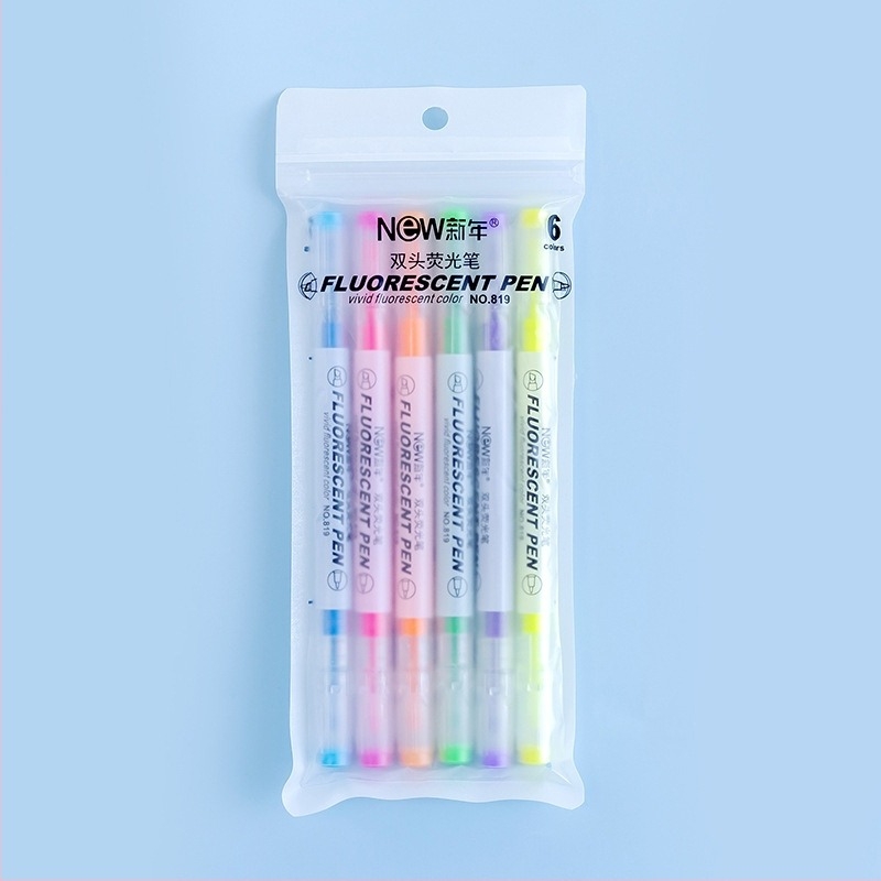 Fluoreszkáló marker készlet – dupla végű, modell 819, csomagolva zacskóba, logó nyomtatva, testreszabás elérhető