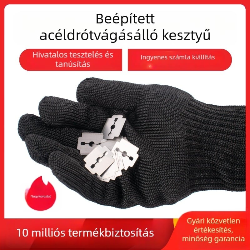 Hard Shield vágásbiztos kesztyű acéldrót maggal, megvastagított, öt szintű taktikai kialakítás biztonsági és mentési feladatokra