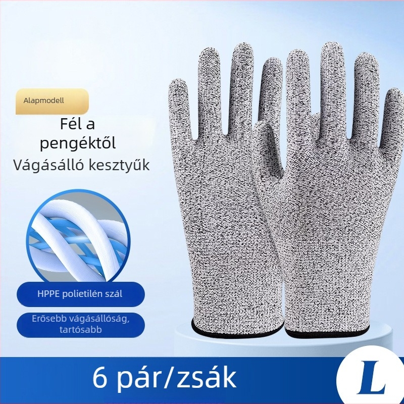 HPPE vágásbiztos kesztyűk ipari üvegfeldolgozáshoz, nagy szilárdságú rostokkal, lélegzők és kopásállóak