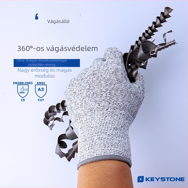 KEYSTONE 5-ös osztályú vágásálló kesztyű, HPPE erős polietilén, ipari, kertészeti és konyhai használatra