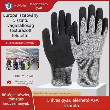 HPPE anti-cut szálból készült ipari munkakesztyű, TPR ujjvédő, ütéscsillapítás és csúszásmentes fogás, gyártóüzemek és nehézipar számára