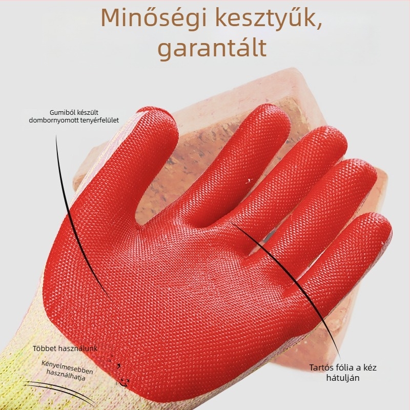 Valódi Wolf Line Notes munkavédelmi kesztyűk, csúszásmentes, kopásálló, vágásálló, gumikesztyűk építkezésekre