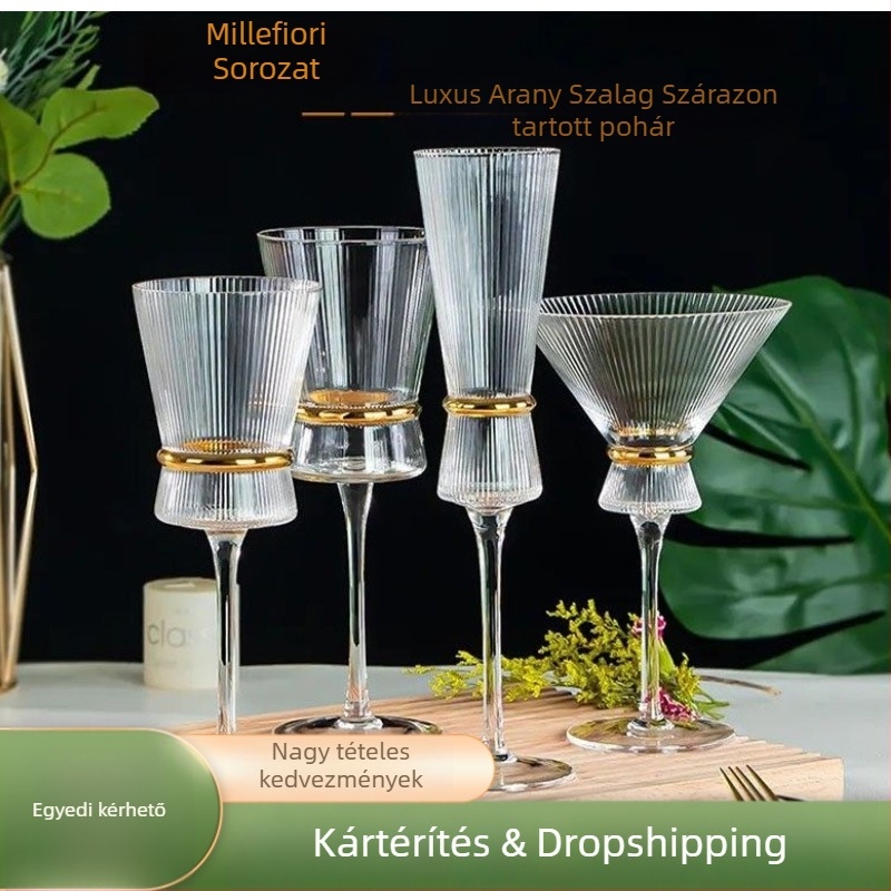 Ólommentes kristályüveg borkészlet, könnyű luxus retro stílus, 1 készlet logóval