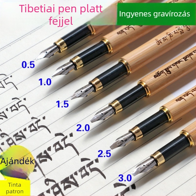 Wenquxing ZW06 Tibet íráskalligráfia toll, test bambusz-fa, sík fejű toll, tollhegy kacsaszerű alakú, támogatja tibeti, mongol és manchu írásokat