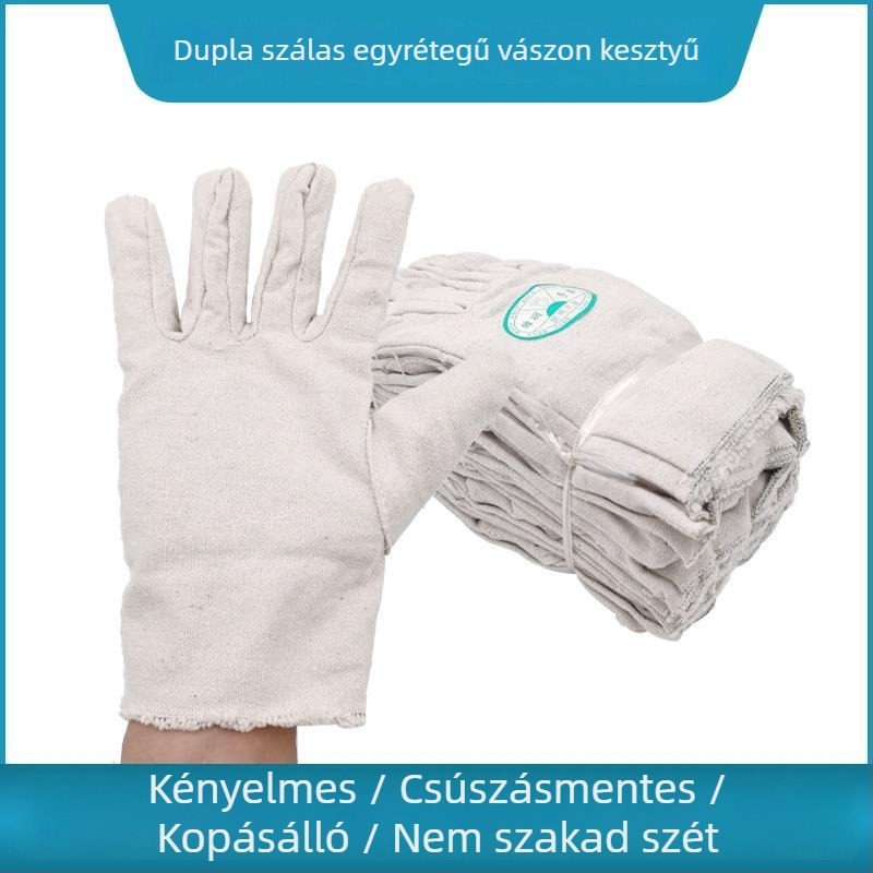 Vászon kesztyű, vágásálló, nem egyszer használatos, 24 cm hosszú, gyári használatra.