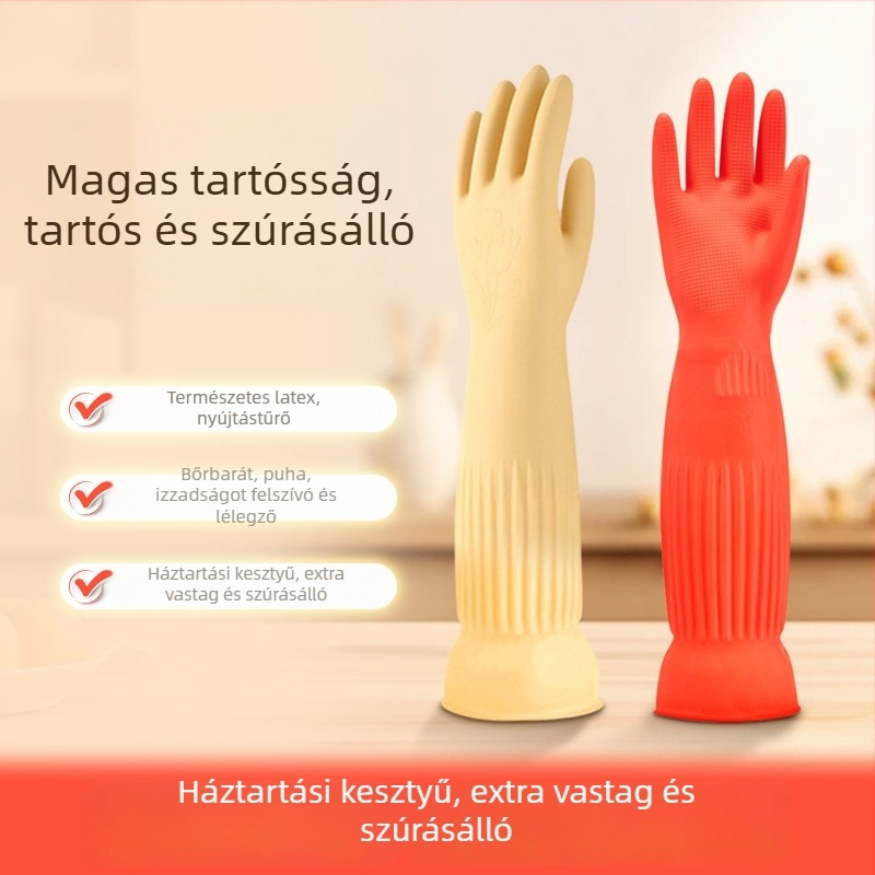 Háztartási tisztító kesztyűk természetes latexből, vízálló, vágásálló, tövisellenálló, fényes bélés