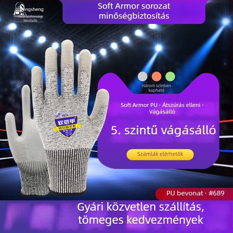 5-ös szintű vágás- és átszúrásálló kesztyű hús felvágásához, üveggyártásban és fafaragásban