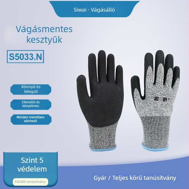 Vágásálló nitril bevonat kesztyűk, S5033.N5, HPPE anyag, csúszásmentes és olajálló ipari használatra