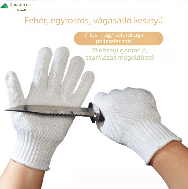 Fehér öt szintű védelmet nyújtó vágásbiztos kesztyűk, nemzeti és európai szabvány szerint, konyhára, vágóhídi és munkahelyi használatra
