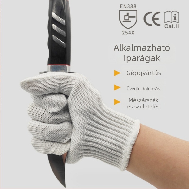 Fehér öt szintű védelmet nyújtó vágásbiztos kesztyűk, nemzeti és európai szabvány szerint, konyhára, vágóhídi és munkahelyi használatra