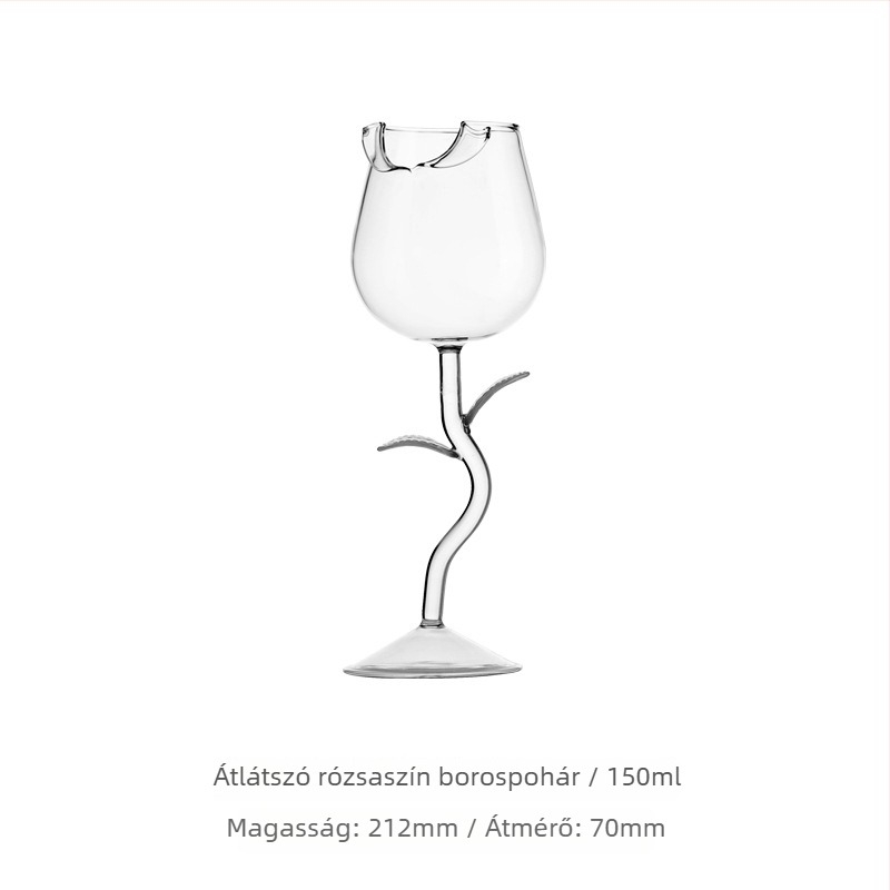 INS-stílusú üvegpohár-készlet, rózsa motívummal és logónyomással.