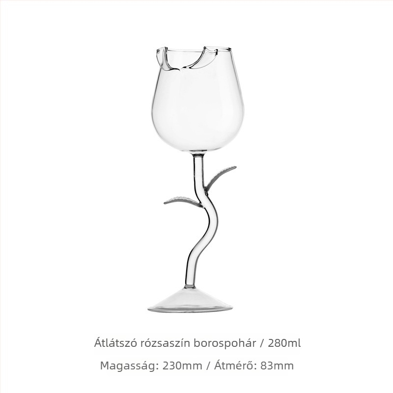 INS-stílusú üvegpohár-készlet, rózsa motívummal és logónyomással.