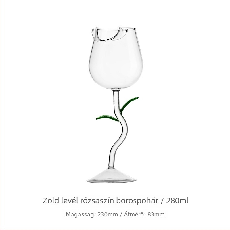 INS-stílusú üvegpohár-készlet, rózsa motívummal és logónyomással.