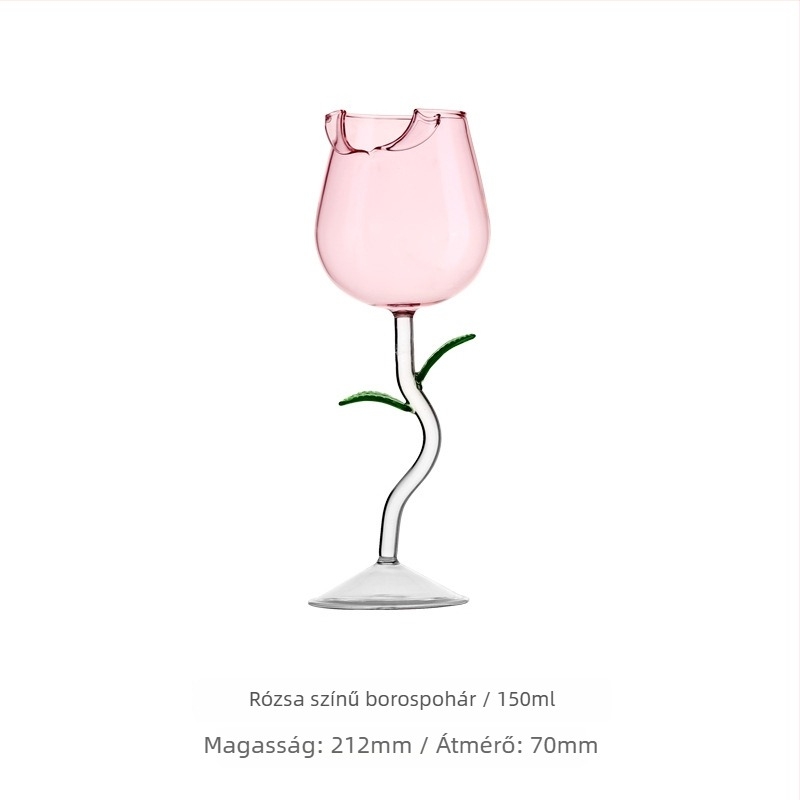 INS-stílusú üvegpohár-készlet, rózsa motívummal és logónyomással.