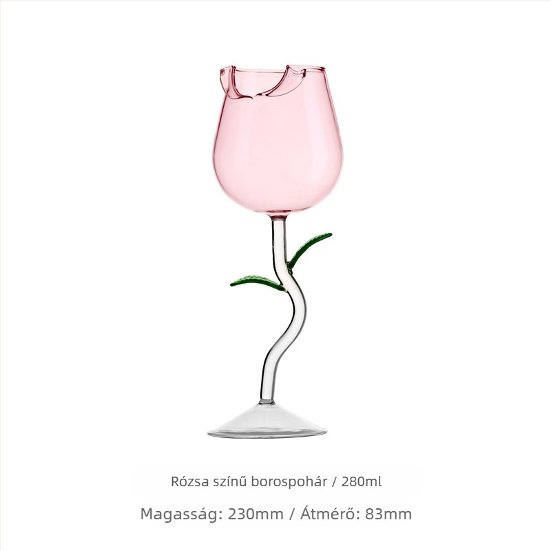 INS-stílusú üvegpohár-készlet, rózsa motívummal és logónyomással.