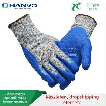 Vágásálló kesztyű HPPE magas szilárdságú polietilénből, 5-ös fokozatú vágásvédelmi szint, üvegfeldolgozásra, vékony és rugalmas, csúszásmentes