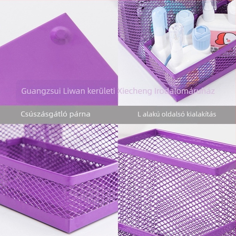 Három rekeszes fém tolltartó asztalra — négyzet alakú, márka Sincerity, modell X8003