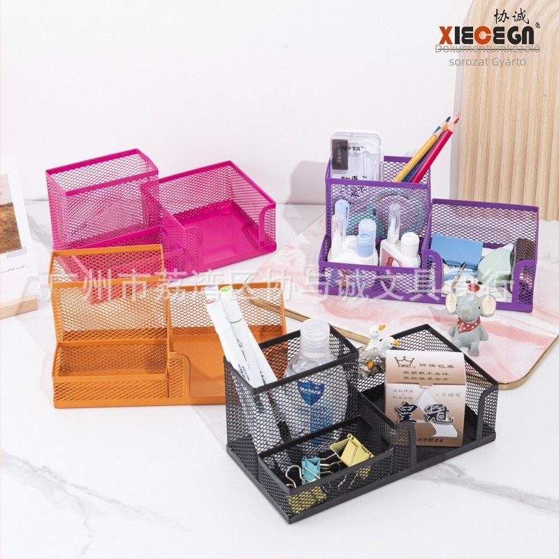 Három rekeszes fém tolltartó asztalra — négyzet alakú, márka Sincerity, modell X8003