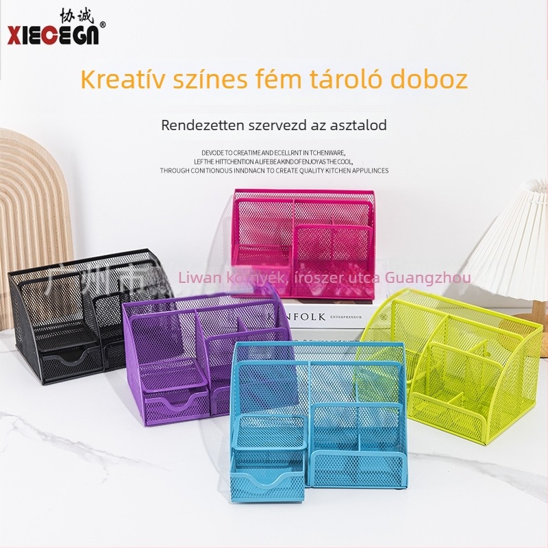 Három rekeszes fém tolltartó asztalra — négyzet alakú, márka Sincerity, modell X8003