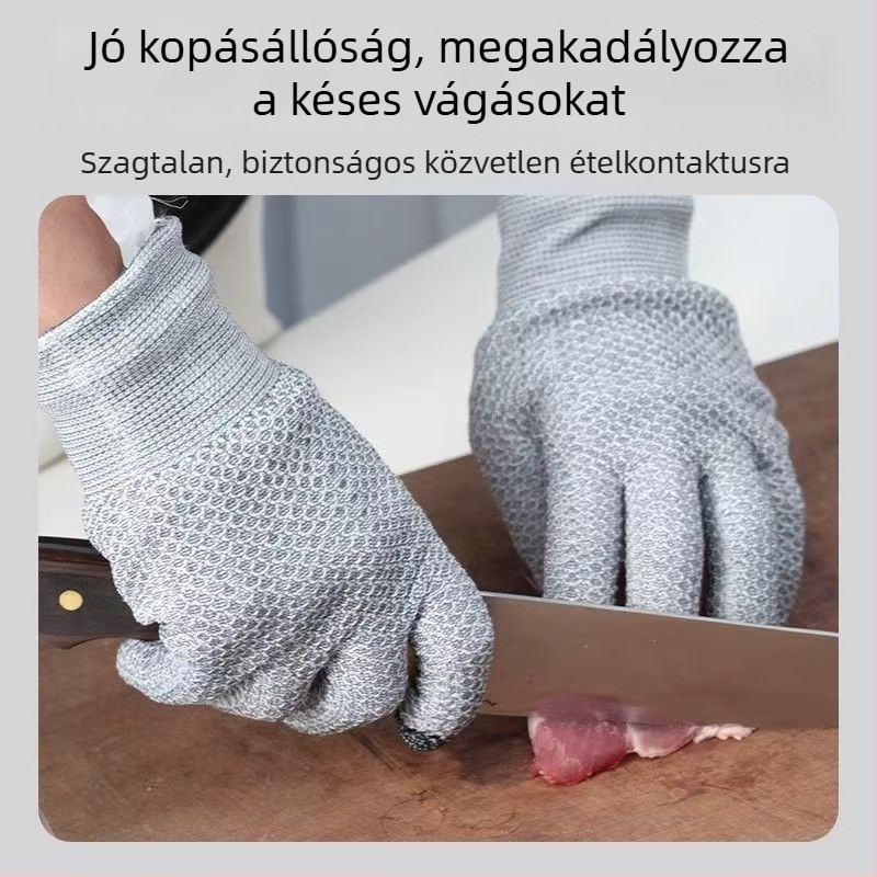 Vágásbiztos kesztyűk élelmiszer-feldolgozáshoz, PE anyagból, kézvédelem vágás ellen