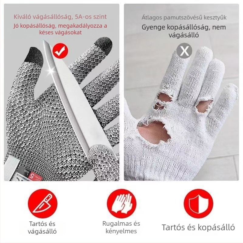Vágásbiztos kesztyűk élelmiszer-feldolgozáshoz, PE anyagból, kézvédelem vágás ellen