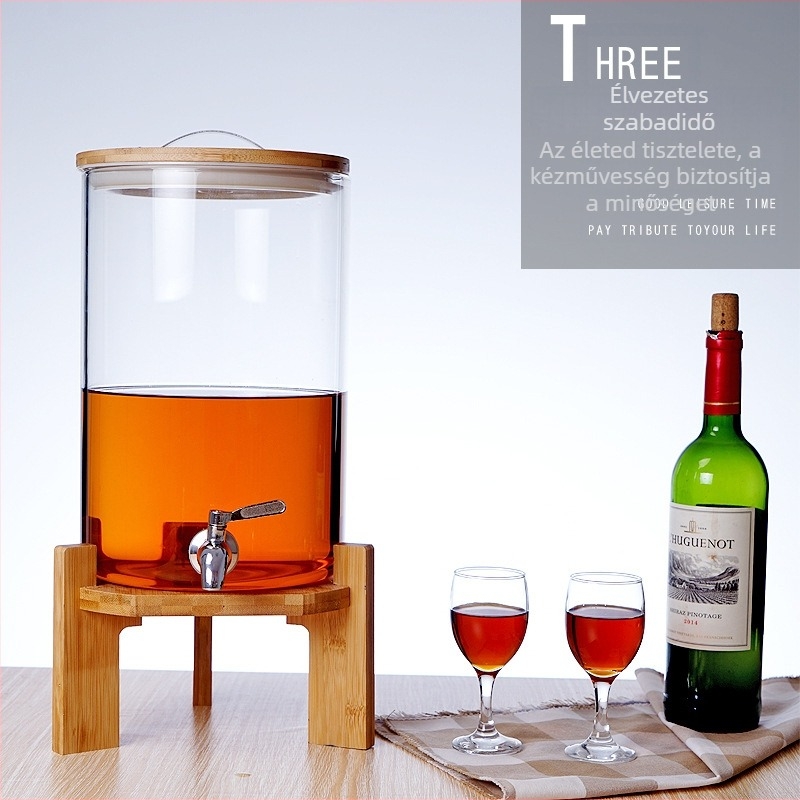 Italkészlet: boroszilikát üveg enzimhordó csappal, nagy kapacitás, bambusz fedél, szorosan záródó