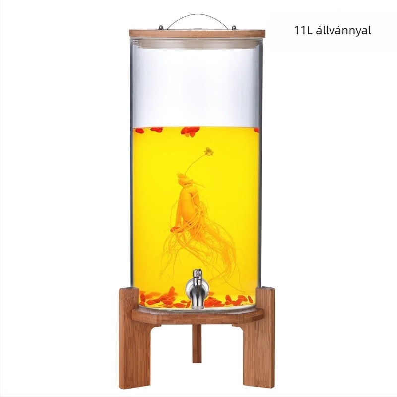 Italkészlet: boroszilikát üveg enzimhordó csappal, nagy kapacitás, bambusz fedél, szorosan záródó