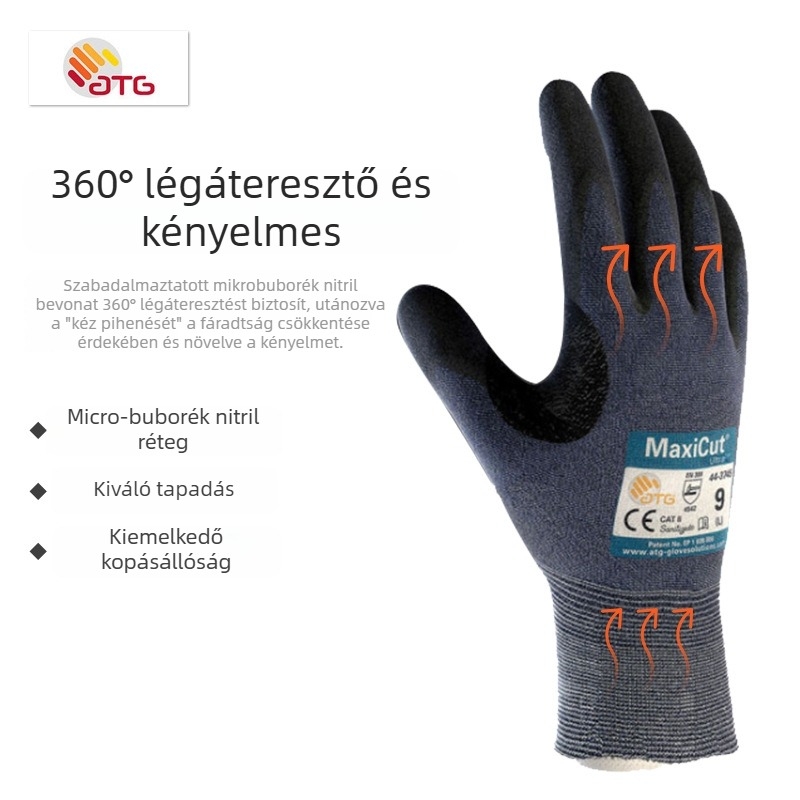 ATG44-3745 PVC vágásálló kesztyűk, ultra vékonyak, kopásállóak, olajállóak, rugalmas fogás