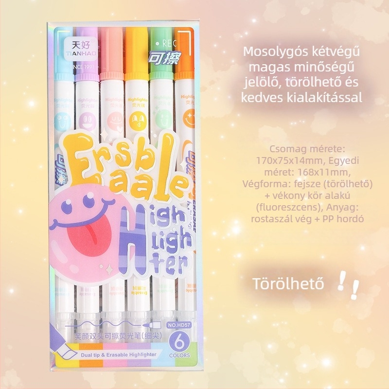 Kétoldalas, törölhető kiemelő marker, műanyag ház, HD47/HD57/HD24 modellek, PET dobozos csomagolás, Good day márka