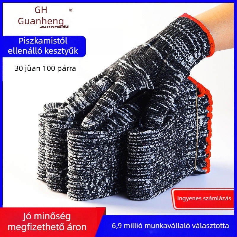 Munkavédelmi kesztyűk, kopásálló nylon és tartós pamutszál, csúszásmentes, vágás és hőálló védelem