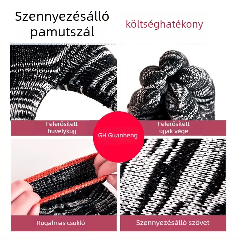 Munkavédelmi kesztyűk, kopásálló nylon és tartós pamutszál, csúszásmentes, vágás és hőálló védelem