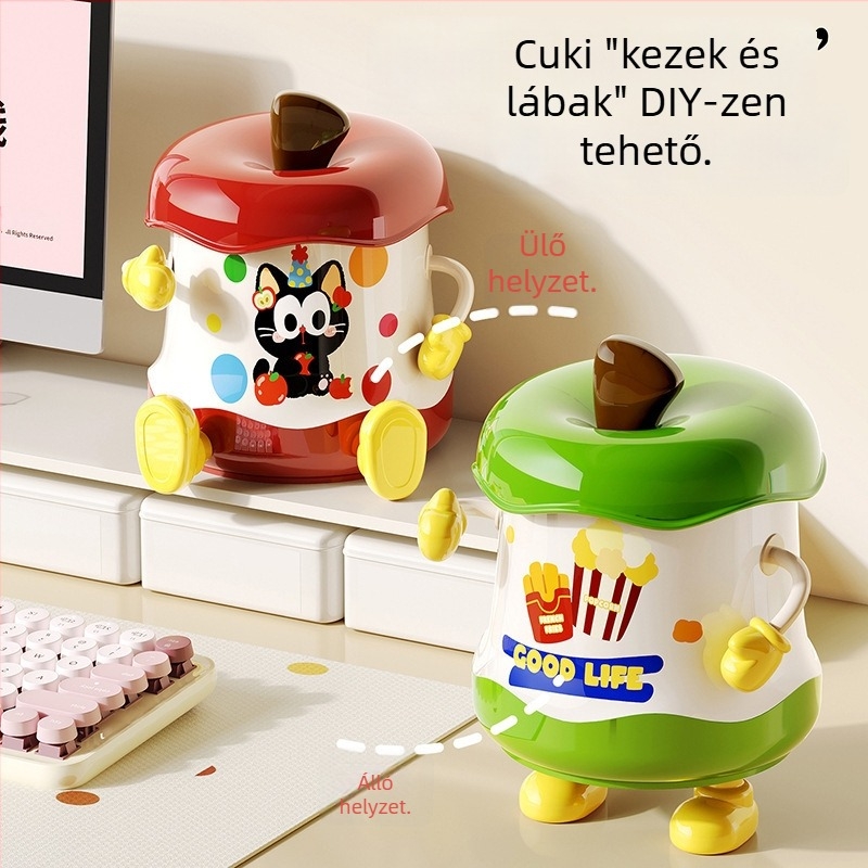 Asztali tároló doboz fedéllel, rajzfilmszerű stílus, PP anyag, 6 L kapacitás, ékszerek, irodai kellékek és kozmetikumok számára, 6 darabos készlet