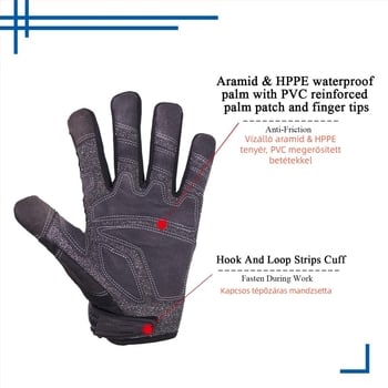 HANDLANDY Fémmegmunkáláshoz Kifejlesztett Védőkesztyű – 5-szintű vágásállóság, Aramid + HPPE, hátlap hálós, tenyér aramid + HPPE, érintőképernyő-kompatibilis