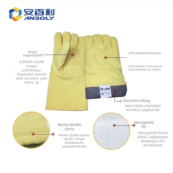 Ipari aramid rostból készült kesztyűk, 650°C hőállóság, hossz 36/45 cm