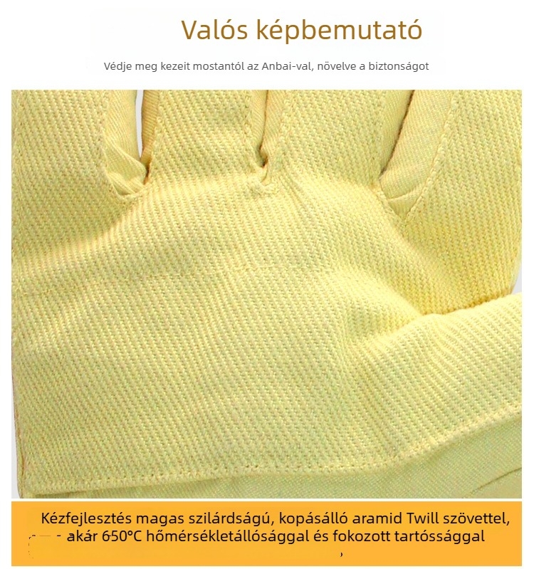 Ipari aramid rostból készült kesztyűk, 650°C hőállóság, hossz 36/45 cm