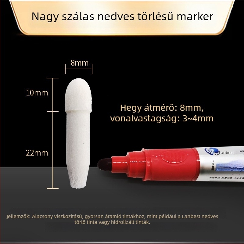 Fehér tábla marker körkörös és fejsze alakú végével, akril test, újratölthető és cserélhető heg, márka LONBEST/Lambeth