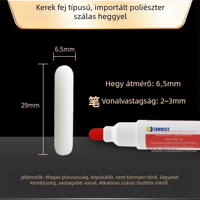 Fehér tábla marker körkörös és fejsze alakú végével, akril test, újratölthető és cserélhető heg, márka LONBEST/Lambeth