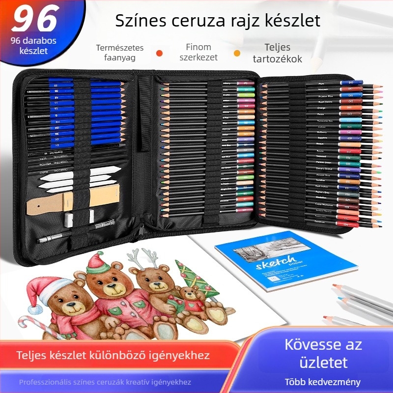 96 darabos vázlatceruza-készlet professzionális művészeti kellékekhez — Hanping, anyag: oxford vászon, csomagolás: Opp, Típus: Egyéb
