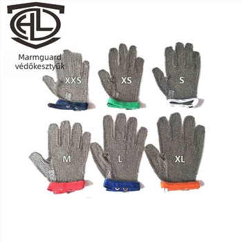 Henglong 304 rozsdamentes acél ötfogú gyűrűs kesztyűk, vágásálló, nem egyszer használatos, vágóhídi, fakitermelési és üveggyári felhasználásra