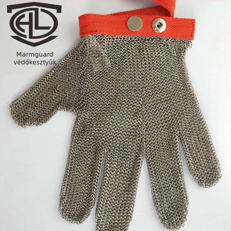 Henglong 304 rozsdamentes acél ötfogú gyűrűs kesztyűk, vágásálló, nem egyszer használatos, vágóhídi, fakitermelési és üveggyári felhasználásra