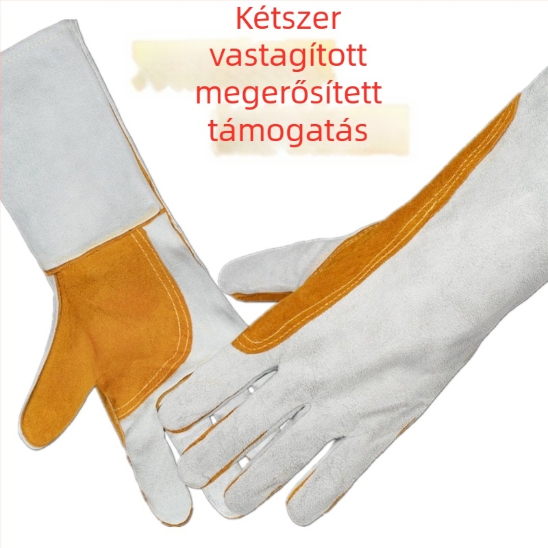 Dupla rétegű marhabőr hegesztő kesztyűk, hosszított mandzsettával, védő munka kesztyű hegesztéshez
