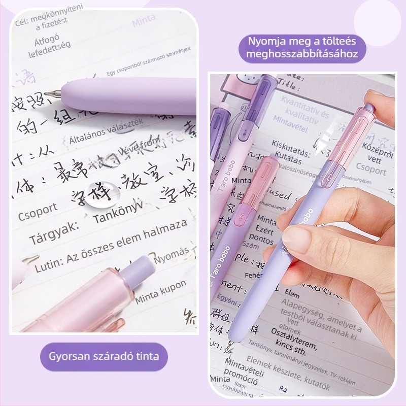 Gél toll Milk Tea sorozat a Kaba Bear-től, nyomógombos mechanizmus, heg rozsdamentes acélból, műanyag test, gyorsan száradó fekete tinta