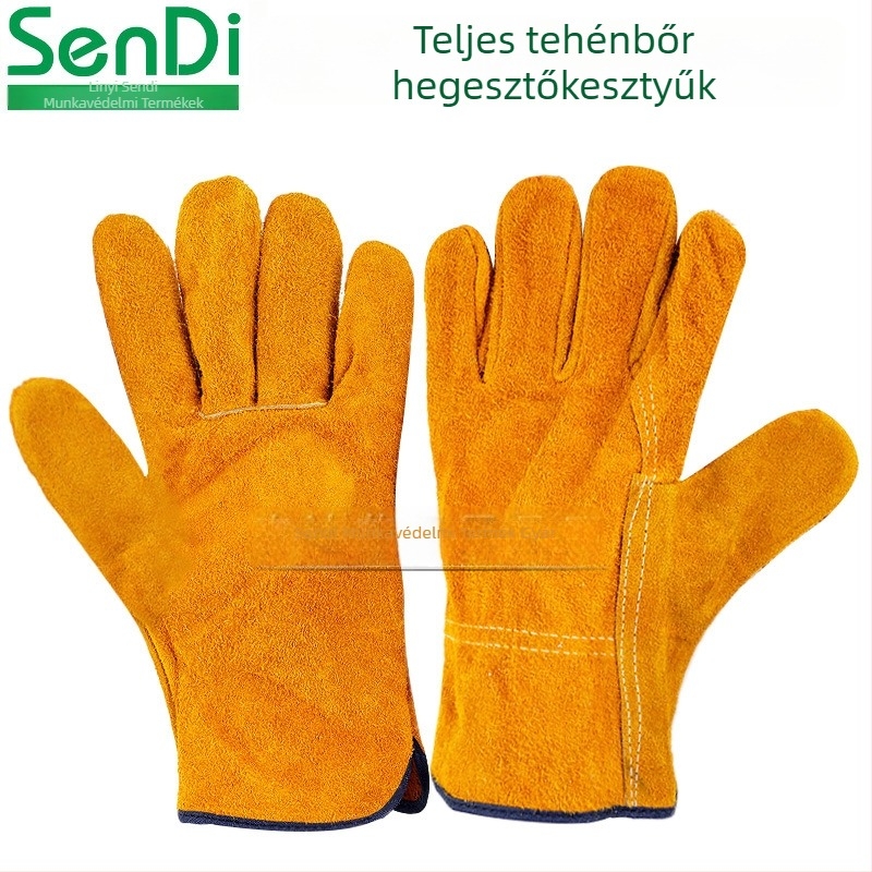 Teljes marhabőr hegesztőkesztyű, kétoldalú velúrral, hossza 25,5 cm, használat: hegesztés és kezelés, Sundy